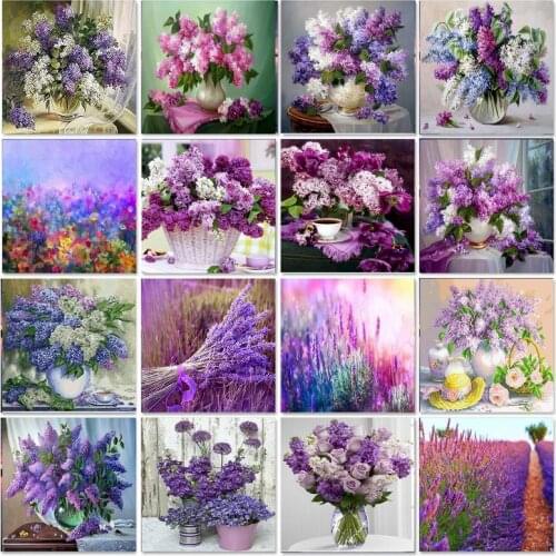 GATYZTORY Diamond Painting Full square Flowers Diamond Embroidery Mosaic Lavender Cross Stitch Flowers Rhinestones Art Home deco