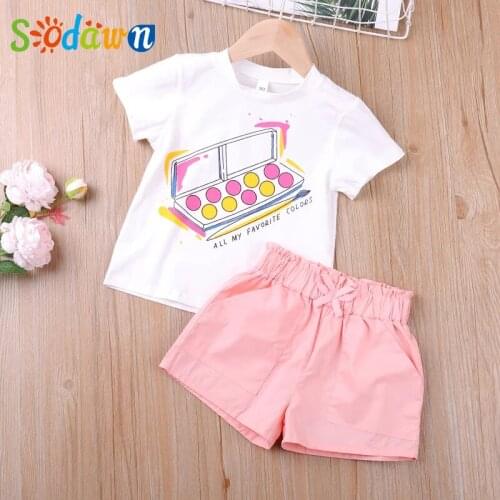 Sodawn Clothing Sets Top+Short 2Pcs Baby Girl New Summer Suit Clothes Kids Clothes Girls Cartoon Print Girl Clothing