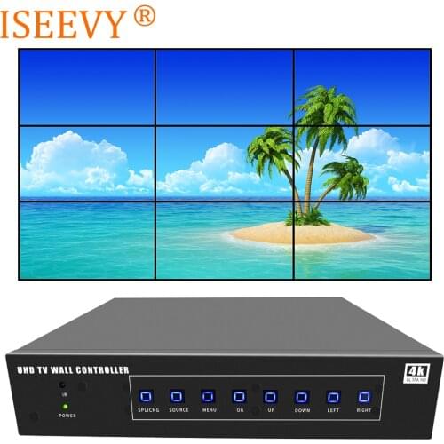 ISEEVY 4K Video Wall Controller 3x3 2x4 4x2 TV Wall Controller support 3840*2160@60Hz HDMI DP Multiple Inputs for 9 TV Splicing