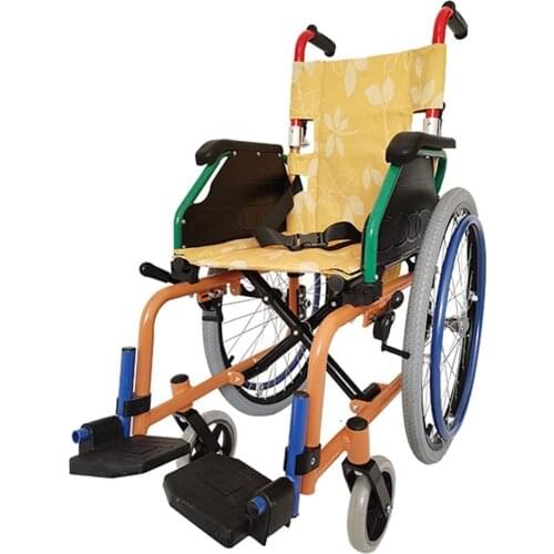 Lightweight and portable foldable childrens wheelchair, solid front wheels, inflatable rear wheels, color aluminum alloy frame