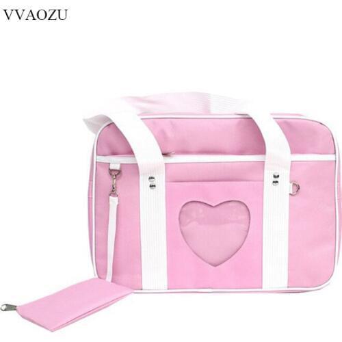 Japan Style Sweet Bag Transparent Heart Girls School Bag JK Uniform Tote Lolita Handbag Cosplayer Shoulder Bags with Mini Purse