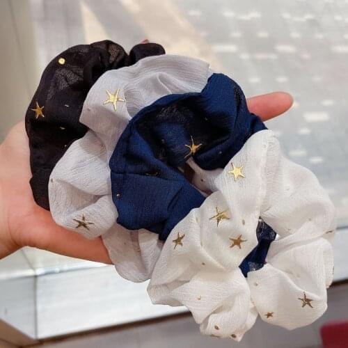 Hot Stamping Stars Hair Scrunchies Solid Color Fabric Elastic Hair Bands Women Girls Hair Ties Accessories for Ponytail Holder