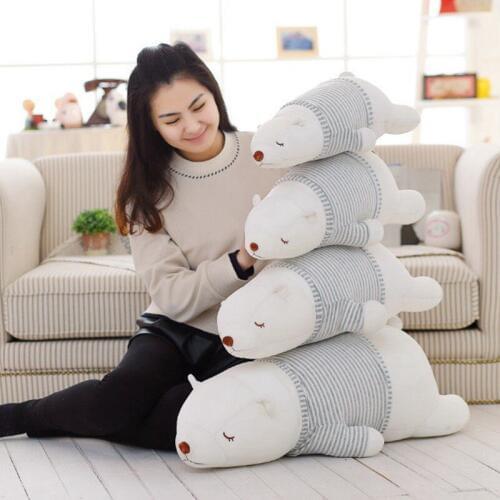 Soft White Dressed Polar Bear Plush Pillow Cute Cartoon Animal Bear Stuffed Doll Sofa Cushion Girlfriend Valentines Best Gifts