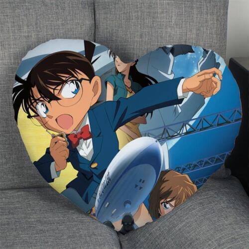 Custom Detective Conan Heart Shape Pillow Cover Custom Zipper Pillowcase Cover Wedding Home Office Decorative 1pcs custom