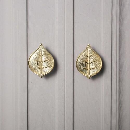 Nordic Style Furniture Drawer Cabinet Door Knob Solid Brass Apple Leaf Shaped Handles Gold Home Decoration Handles Diy Pulls
