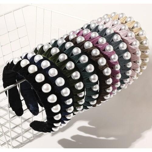 New Fashion Velvet Woven Large Pearl Headband for Women Girl Hair Accessories Headwear