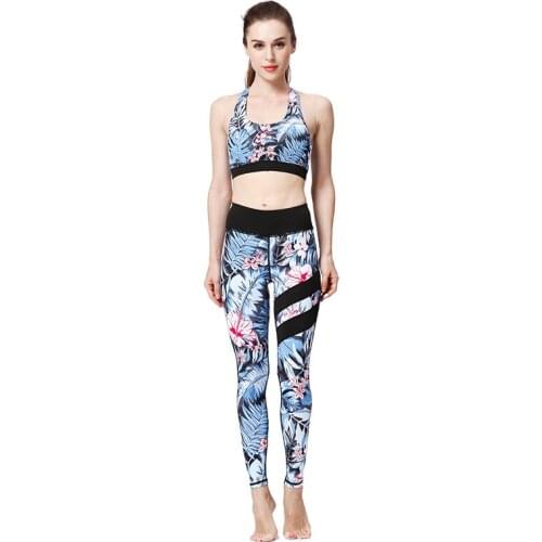 New yoga dress womens fitness two-piece set printed fast-drying sports bra and tights gym clothing