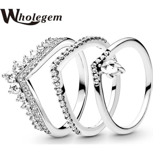 WHOLEGEM Trendy Crown Rings For Women Creative Design High Quality Exquisite Zircon Wedding Engagement Jewelry Girlfriend Gift