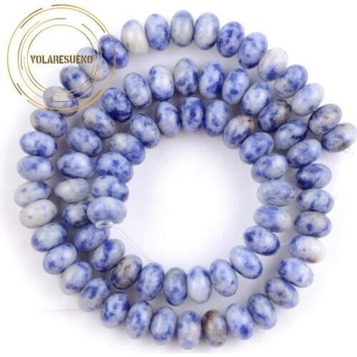 Wholesale Natural Stone Blue Spot Rondelle Beads For Jewelry Making Needlework Handmade Bracelet Necklace Charms 6/8/10mm 15