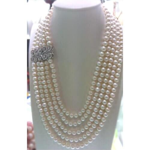 Wholesale 5 rows natural AA 8-9mm white freshwater pearl necklace