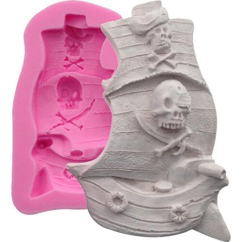 Food-grade Pink Pirate Ship Silicone Mold Crafts Fondant Cake Decorating Soap Candle Mould Tools
