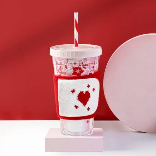 Holiday Christmas Water Cups Straw Bottles Double Layerss Prevent Heating Knitting Cover Cartoon Birthday Gifts