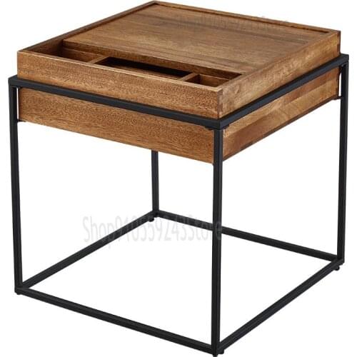 Bedside Table Nordic Style Simple Modern Ins Wrought Iron Walnut Solid Wood Storage Creative American Bedroom Sofa Side Table