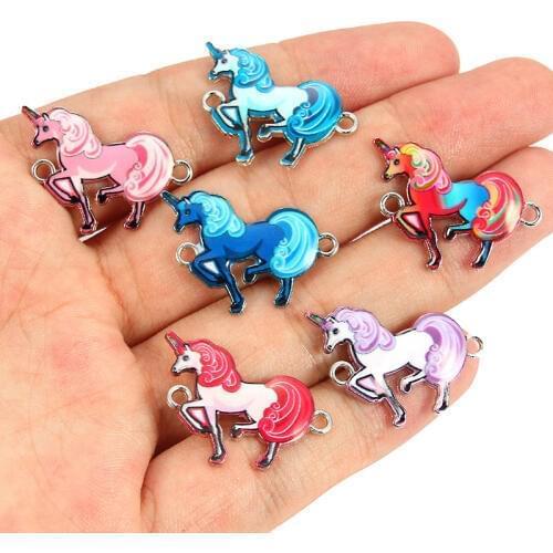 10pcs Mixed Unicorn Enamel Alloy Connectors Bracelets Horse Charms For DIY Necklace Accessories DIY Fashion Jewelry Finding
