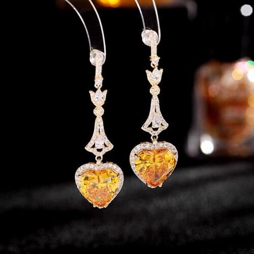 Romantic Sweet Heart Dangle Earings for Girls Shining Crystal Long Temperament Earrings Women Fashion Wedding Party Jewelry