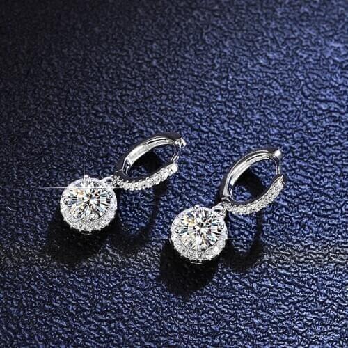 Inbeaut Round Excellent Cut D Color Pass Diamond Test 1 ct Total 2 ct Moissanite Drop Earrings 925 Silver Engagement Jewelry