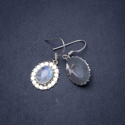 Natural Rainbow Moonstone Handmade Unique 925 Sterling Silver Earrings 1.25" Y0585