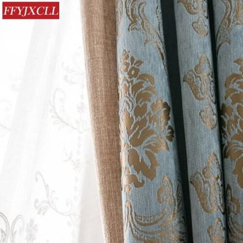 European Style Curtains for Living Dining Room Bedroom American Nordic Chenille Jacquard Curtains Finished Product Customization