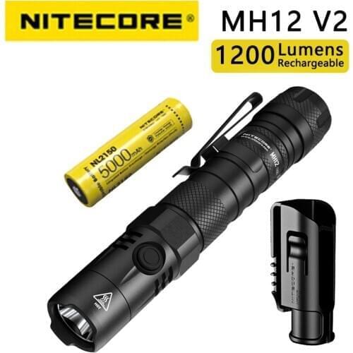 NITECORE MH12v2 1200 lumens tactical flashlight USB-C rechargeable flashlight with 5000mAh battery for outdoor camping