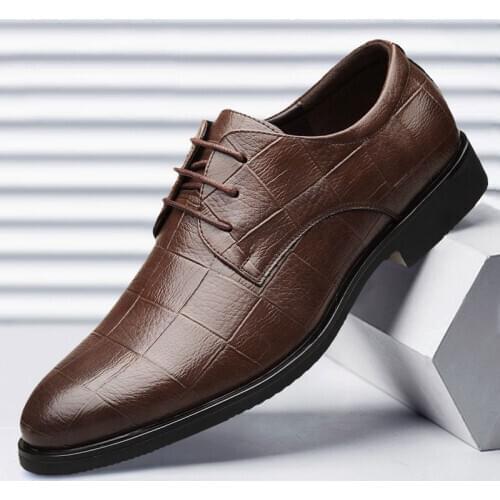 Mazefeng Men Leather Formal Shoes Lace Up dress shoes Oxfords Fashion Retro Shoes Elegant work Footwear Business Plus Size 38-48