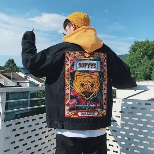 Streetwear Hip Hop Jackets Male Fashion Embroidery Tide Brand Jacket Loose Outerwear Cowboy Jeans Coat Mens Fall Clothes