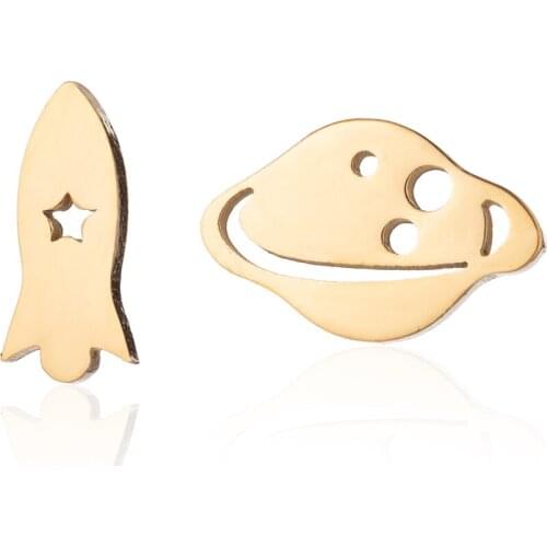 Punk Boho Stainless Steel Spacecraft Stud Earrings For Women Girl Banquet Gifts Fashion Statement Planet Earring Fashion Jewelry