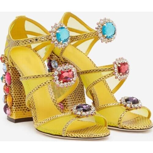 Womens High quality crystal High heeled sandals Hot fashion women vintage high heeled shoes EU35-42 BY825