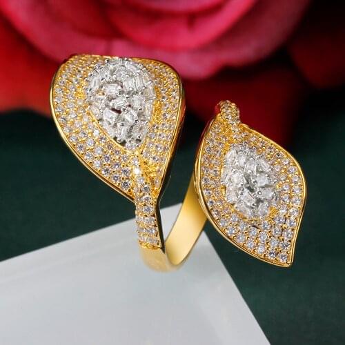Bride Talk Luxury Leaves Stackable Rings For Women Wedding Cubic Zircon Engagement Dubai Naija Bridal Finger Ring