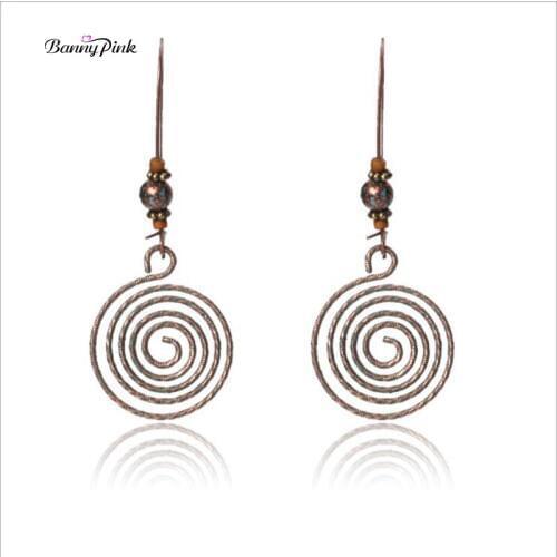 Banny Pink Vintage Geo Round Pendant Dangle Earrings For Women Ethnic Long Metal Pendant Drop Earrings Fashion Jewelry Pendiente