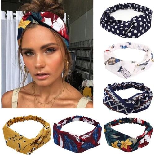Women Headpiece Headwear Soft Solid Print Headbands Vintage Knot Elastic Hairbands Bandanas Girls Hair Bands Hair Accessories