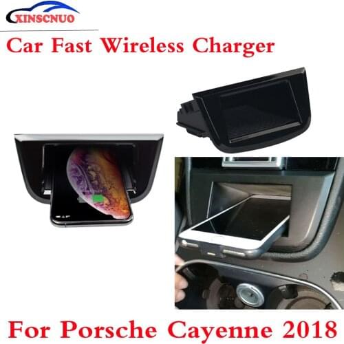 10W QI Car wireless Charger Photo For Porsche Cayenne 2017 2018 2019 Fast Charging Case Plate Central Console Storage Box
