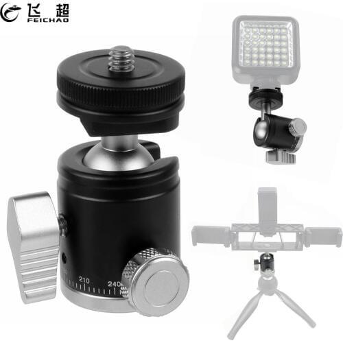 2 in 1 Mini Ballhead Cold Shoe 1/4 Screw Monopod Tripod Ball Head 360 Panoramic Base Adapter Mount for Camera Video Flash Light