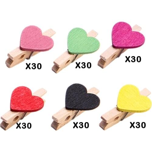 30pc/lot Mini Photo Clip Colored Love Small Wooden Clip Photo Home Decoration Picture Hanging Crafts DIY