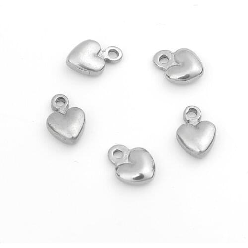 304 Stainless Steel Charms Heart Silver Color Charm Pendants For DIY Bracelet Necklace Jewelry Accessories 6mm x 4mm , 10 PCs
