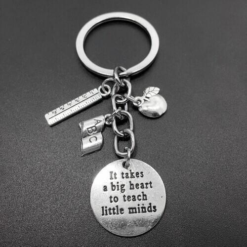 Teacher Keychains Cute Book Pen Charms It takes a big heart to teach little minds Key Chain Keyring Jewelry Teachers Day Gift