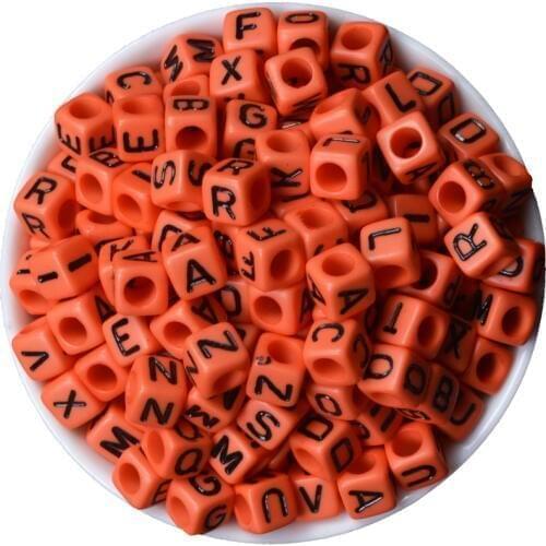 200pcs Square 6x6mm Acrylic A-Z letters of an Alphabet Bead Fashion Orange Beads Fit Women DIY Bracelet Bangle Making