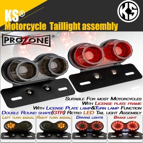 For Harley Retro Beach Motorcycle Modified Double Eyes Double Round LED License Plate Tail Light Brake Turn Signal light