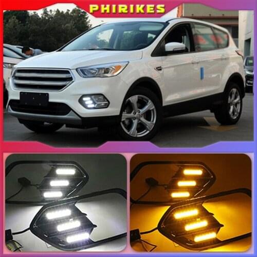 2PCS LED Daytime Running Light For Ford Escape Kuga 2016 2017 2018 Turn Yellow Signal Function 12V Car DRL Lamp