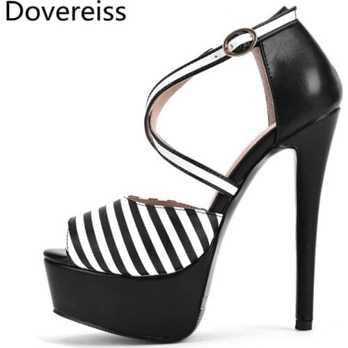 Dovereiss Fashion Summer Womens Shoes Elegant Waterproof Femmes Peep Toe Party Shoes Stilettos Burgundy Heels Sandals 36-47