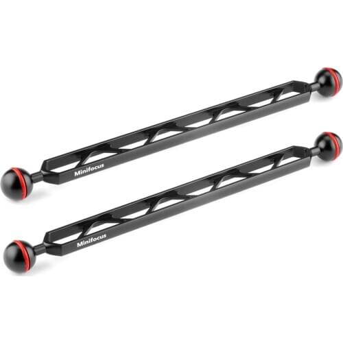 Double 1” Ball Arm 2PCS 12” Aluminum Alloy Underwater CNC Arm System Connector Ball Head Extension for Strobe/Video Light/Diving