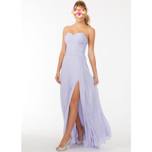 Elegant Lilac Bridesmaid Dresses Sexy Front Split Sweetheart Wedding Party Gowns Chiffon Celebrity Dresses
