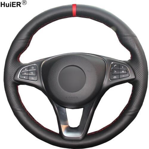 HuiER Hand Sewing Car Steering Wheel Cover Red Marker For Mercedes-Benz C180 C200 C260 C300 B200 Steering-Wheel Auto Accessorie