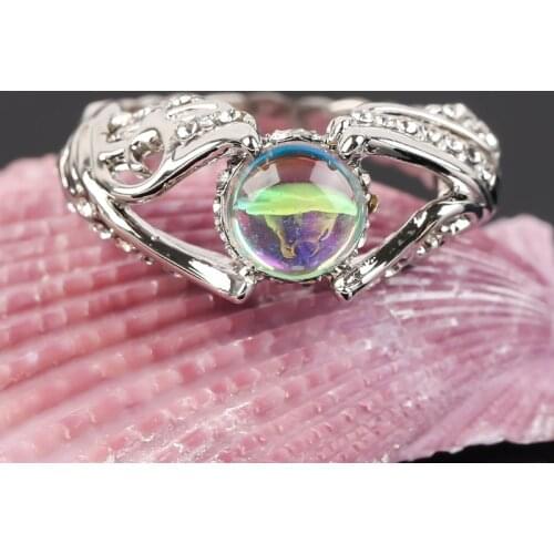 Exquisite Rainbow Stone Rhinestones Rings for Women Silver Color Wings Ring Wedding Anniversary Party Jewelry Birthday Gift