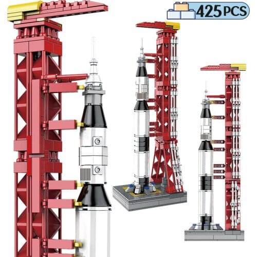 City MOC Spaceship Spaceport Rocket Model Mini Building Blocks Creator Aircraft Launch Tower Bricks Education Toy Children Gift