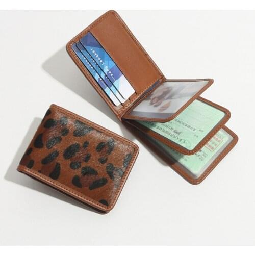 Leather Card Holder Women Short Wallet Horse Fur Coin Purse Female Clutches Leopard Wallet Female Purse Brown Black Wallet