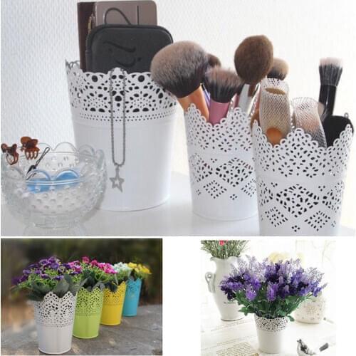 Lace Plant Flower Vase Pot Pen Makeup Brush Storage Holder Case Desk Organizer