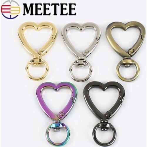 Meetee 5/10pcs 11X40mm/11X44mm Heart-shaped Metal Hook Buckle Spring Open Circle Clasp DIY Bag Strap Ring Buckle Accessories