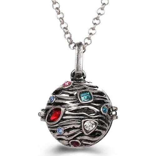 Mexico Chime Music Ball Caller Colorful Zircon Pendant Vintage Pregnancy Aroma Necklace Essential Oil Diffuser Locket Jewelry