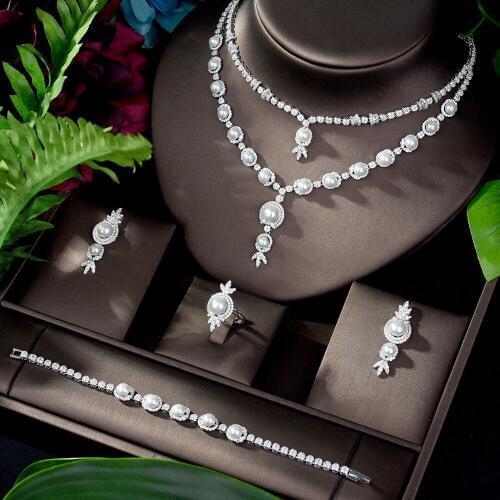 HIBRIDE Trendy Earrings and Necklace Jewelry Set Dubai White Gold Jewelry Sets for Women pendientes mujer moda 2020 N-1191