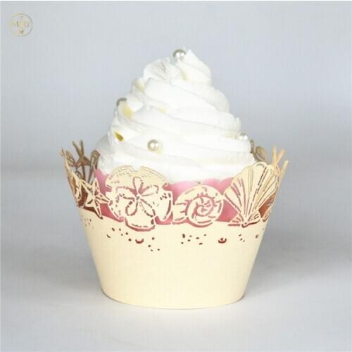 Sea theme laser cut shell baby shower party birthday cupcake wrappers